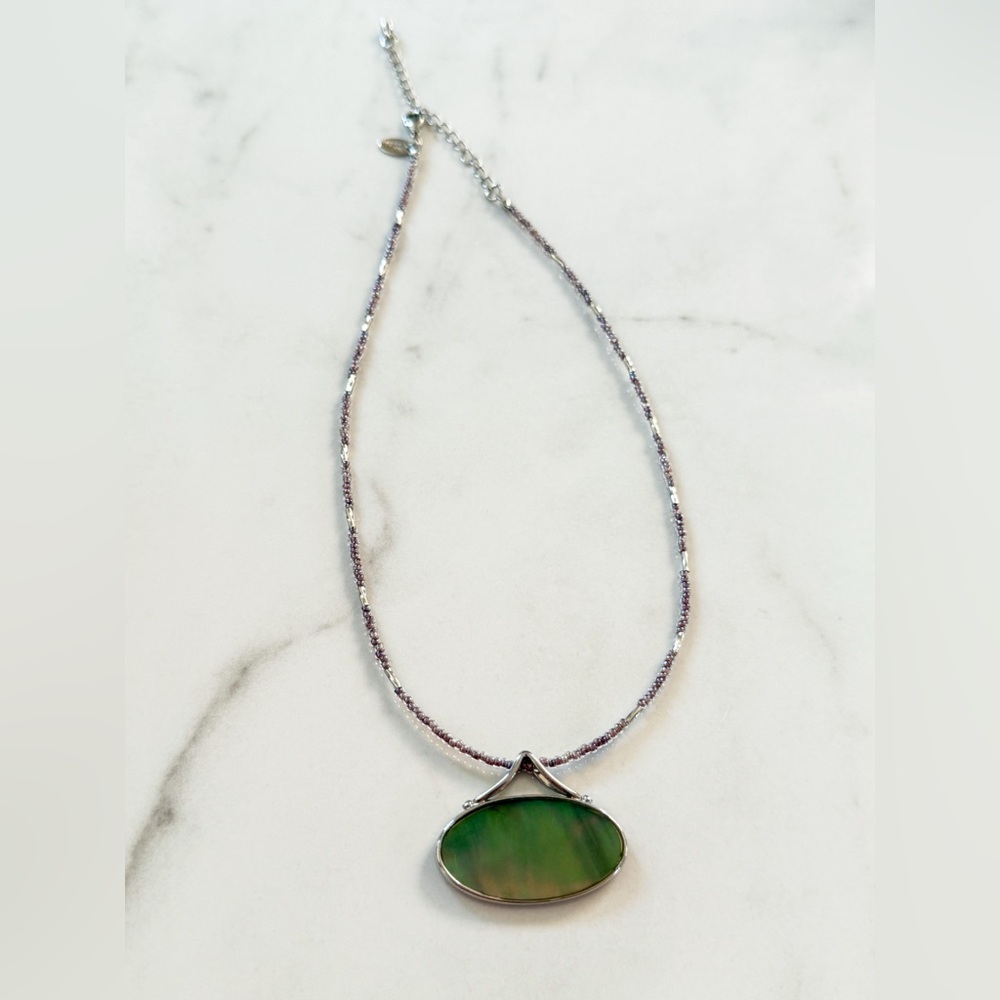 EUC Lia Sophia Green Labradorite and Silver Tone Beaded Necklace